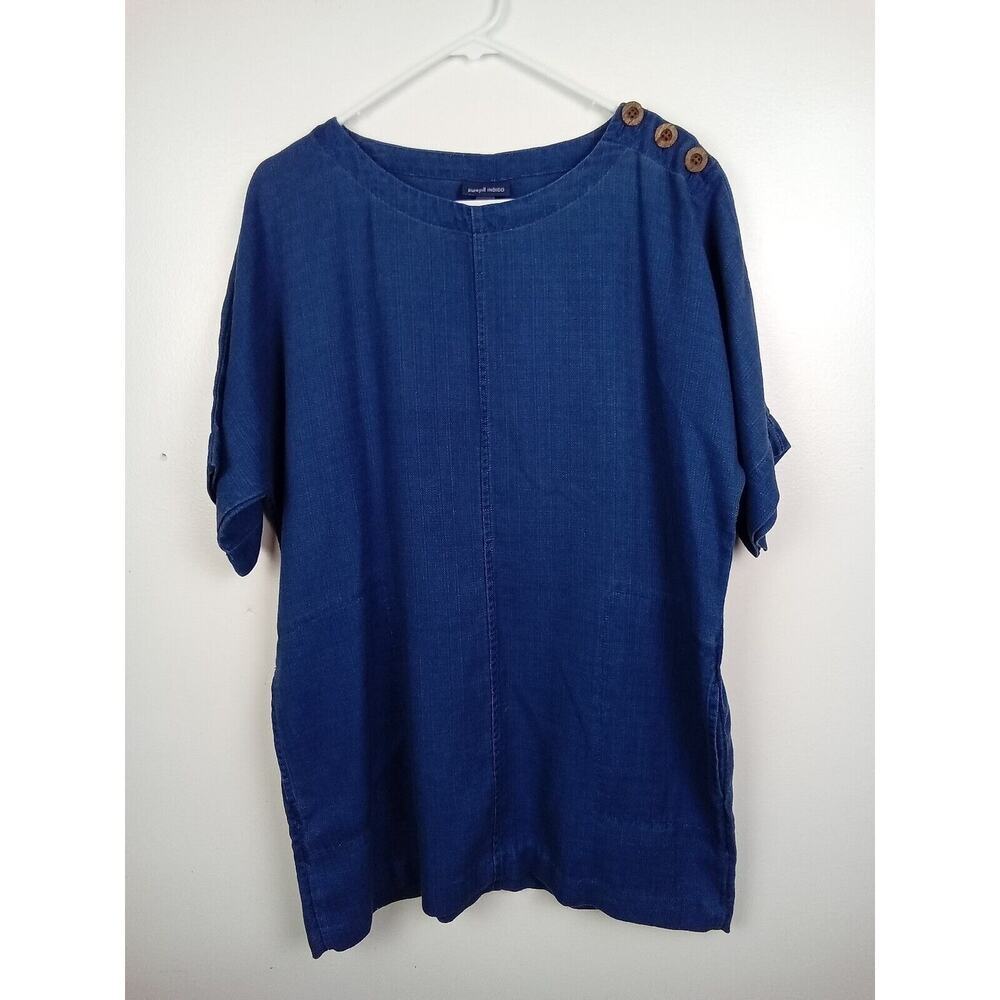 J Jill Pure Jill Indigo Tunic Top Women's Size Small Oversized Boxy Lagenlook
